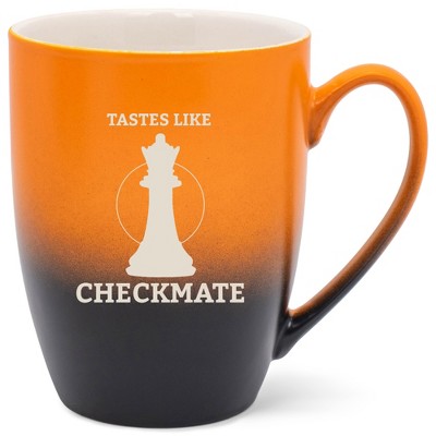 100 North Queen Chess Piece 10 Ounce Orange and Black Two Toned Ombre, Comfortably Fits Your Hands, Ceramic Tea Coffee Cup Mug, Tastes Like Checkmate