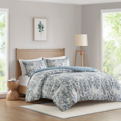 Full/Queen 3 Piece Floral Printed Cotton Duvet Cover Set