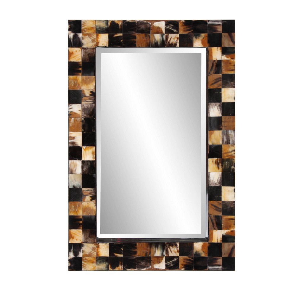 Photos - Wall Mirror Howard Elliott 24" Elias Rectangular Beveled  White and Tan Tiled Horn Frame