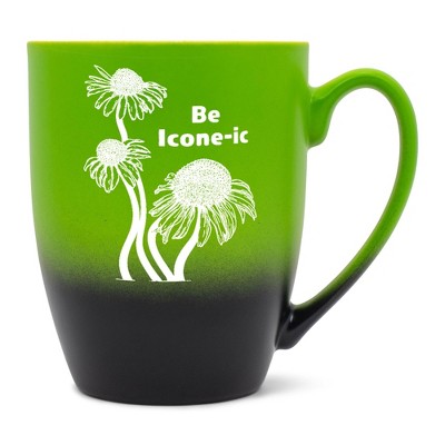 Elanze Designs Witty Floral Coffee Cup Mug 12 Ounce Ceramic With Ombre Gradient Be Icone-ic Coneflower Green and Black