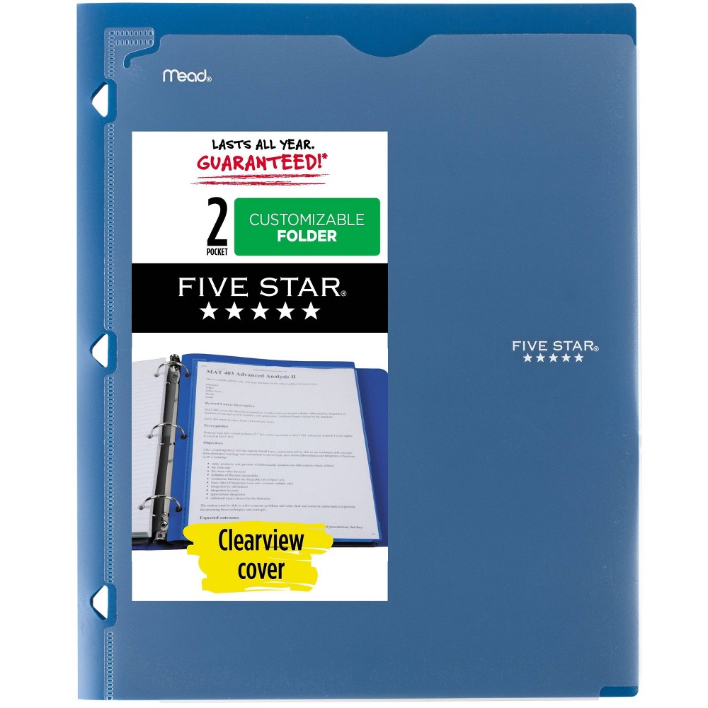 Five Star 2 Pocket Customizable Plastic Folder Pacific Blue