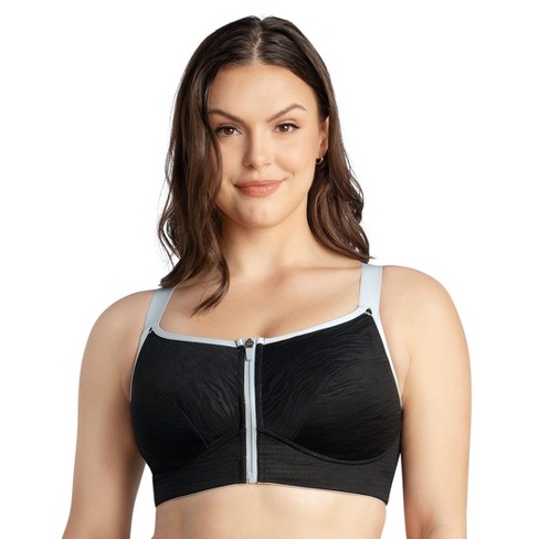 Parfait Women's Wave Wire-free Zip Front Sports Bra - Black - 34ddd : Target