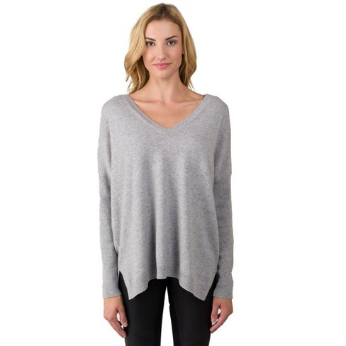 J Cashmere Women s 100 Cashmere Slouchy Dolman Sleeve Double V Neck Sweater 7017 Grey Small Target