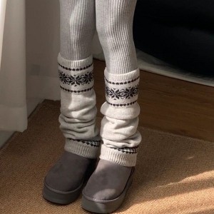 Anna-Kaci Women's Nordic Knit Pattern Leg Warmers with Ribbed Cuffs and Soft Stretch Fabric - 1 of 3