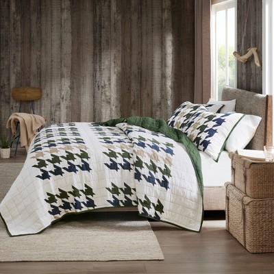 Hudson Oversized Green Cotton King Quilt Set