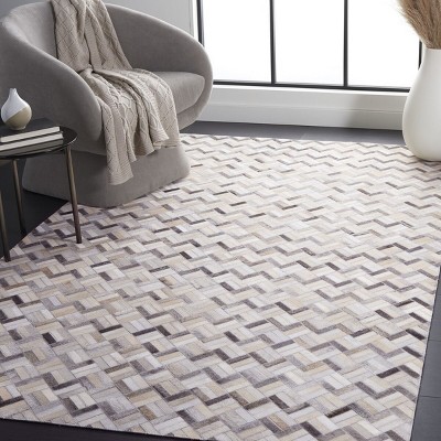 Handmade Black and Gray Cowhide Leather Area Rug