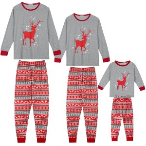 cheibear Christmas Deer Print Long Sleeve Tee with Pants Loungewear Family Pajama Sets - 1 of 3