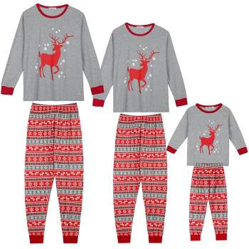 Cheibear Christmas Elk Print Tops With Plaid Pants Xmas Sleepwear