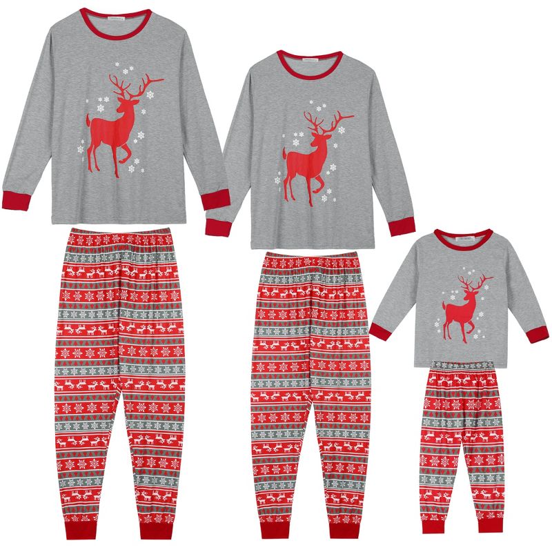 cheibear Christmas Deer Print Long Sleeve Tee with Pants Loungewear Family Pajama Sets, 1 of 5