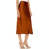 Women's Satin Midi Skirt - High Waist Slit Design with Comfortable Elastic Waistband Caramel - 4 of 4