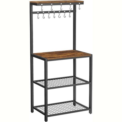 VASAGLE Coffee Bar Baker’s Rack for Kitchen with Storage 6-Tier Kitchen Shelves with 6 Hooks Microwave Stand Rustic Brown and Black