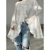 Clearlove Women's Collar Neck Button Down Ruffle Front Long Sleeve Blouse Shirt Top - 3 of 4