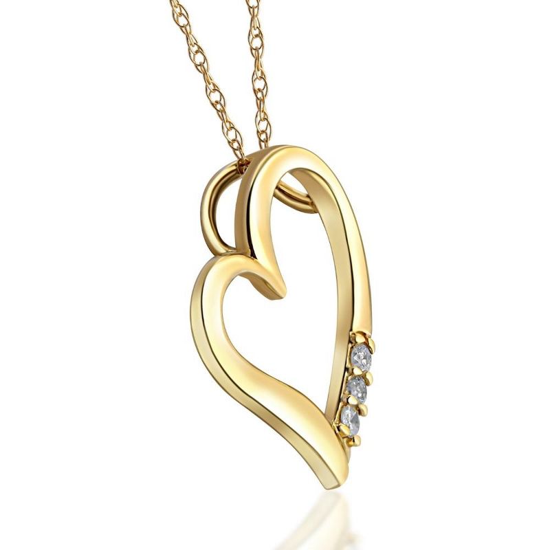 Pompeii3 Diamond Heart Pendant Necklace 3-Stone 10K Yellow Gold, 2 of 4