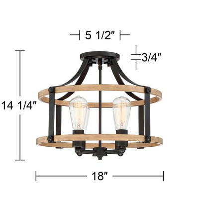 Buford 20" Rustic Farmhouse Black Metal & Faux Wood 4-Light Ceiling Light