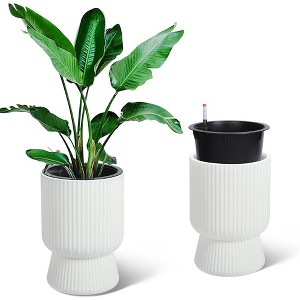 14.2" Tall Planters Set of 2, Flower Pots with Water Level Monitor, for Patio, Porch, Living Room - 1 of 4