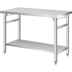 Stainless Steel Folding Table, Commercial Work Table w/Lockable Casters & Undershelf - 1 of 4