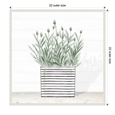 Lavender Blossom in Striped Pot Canvas Wall Art with White Frame