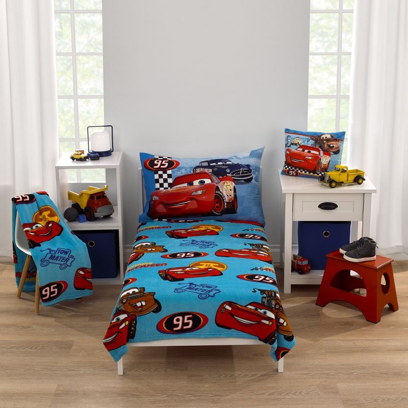 Disney Cars Radiator Springs Blue and Red Lightning McQueen and Tow-Mater Super Soft Toddler Blanket, 4 of 6