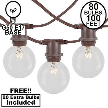 Novelty Lights Globe Outdoor String Lights with 80 In-Line Sockets Brown Wire 100 Feet