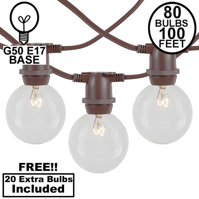Novelty Lights Globe Outdoor String Lights with 80 In-Line Sockets Brown Wire 100 Feet, 1 of 10