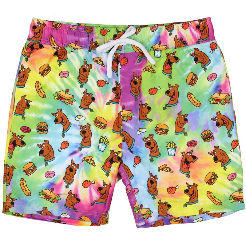 Scooby-Doo Men's Allover Scooby With Snacks Tie-Dyed Design Swim Trunks, 3 of 6