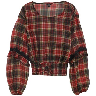 GUESS Womens Madrid Smocked Pullover Blouse