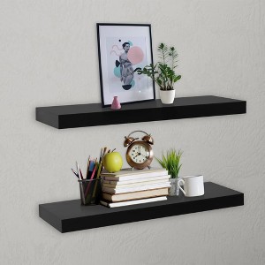 vidaXL Floating Wall Shelves 2 pcs Black 23.6 in.x7.9 in.x1.5 in. - 1 of 4
