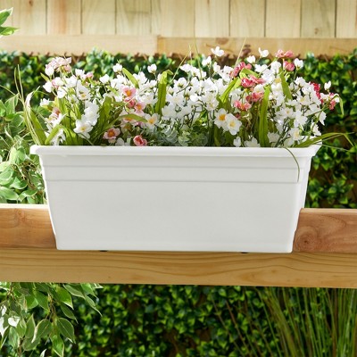 White 24-Inch Plastic Deck Rail Planter Box with Drainage Plugs