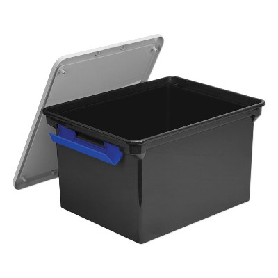 Storex Portable File Tote w/Locking Handle Storage Box Letter/Legal Black/Silver 61543U01C