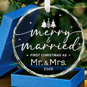 Wedding Gifts for Couples 2025 - First Christmas Married Glass Ornament, Mr and Mrs Gifts, Wedding Ideas for Newly Wed - 1 of 4