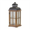 Natural Wood Lantern with Ornate Frosted Glass (Set of 2) - 2 of 3