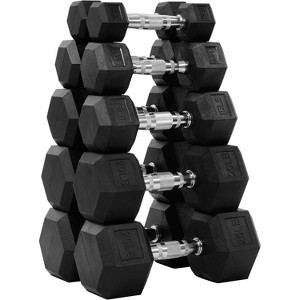 Rubber Encased Hex Dumbbell Set with Contoured Handle for Strength Training, Full Body Workout & Muscle Toning - 1 of 4