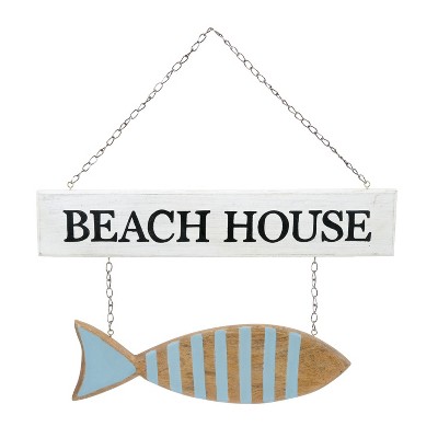 Beachcombers Beach House With Fish Sign 21 x 5 x 1.5 Inches.
