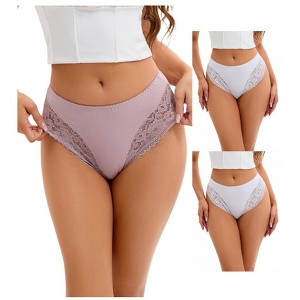 INSPIRE CHIC 3 Packs Women's Lace Trim Mid-Waisted Thongs Underwear Stylish Panties Available in Plus Size - 1 of 4