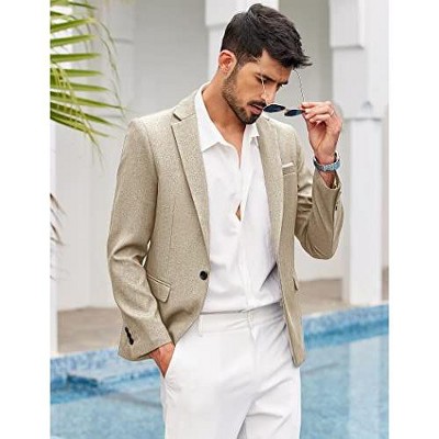 Мужские куртки COOFANDY Men' s Blazer Casual Sport Coats Slim Fit One Button Suit Jacket Lightweight Sports Jacket Light Khaki L — фото 2