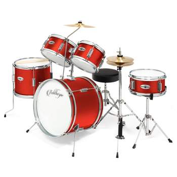 Ashthorpe 5-Piece Complete Junior Drum Set with Brass Cymbals - Advanced Beginner Drum Kit