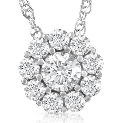 Pompeii3 5/8ct Diamond Halo Pendant 10K White Gold Womens Necklace