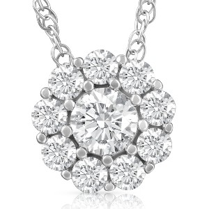Pompeii3 5/8ct Diamond Halo Pendant 10K White Gold Womens Necklace - 1 of 4