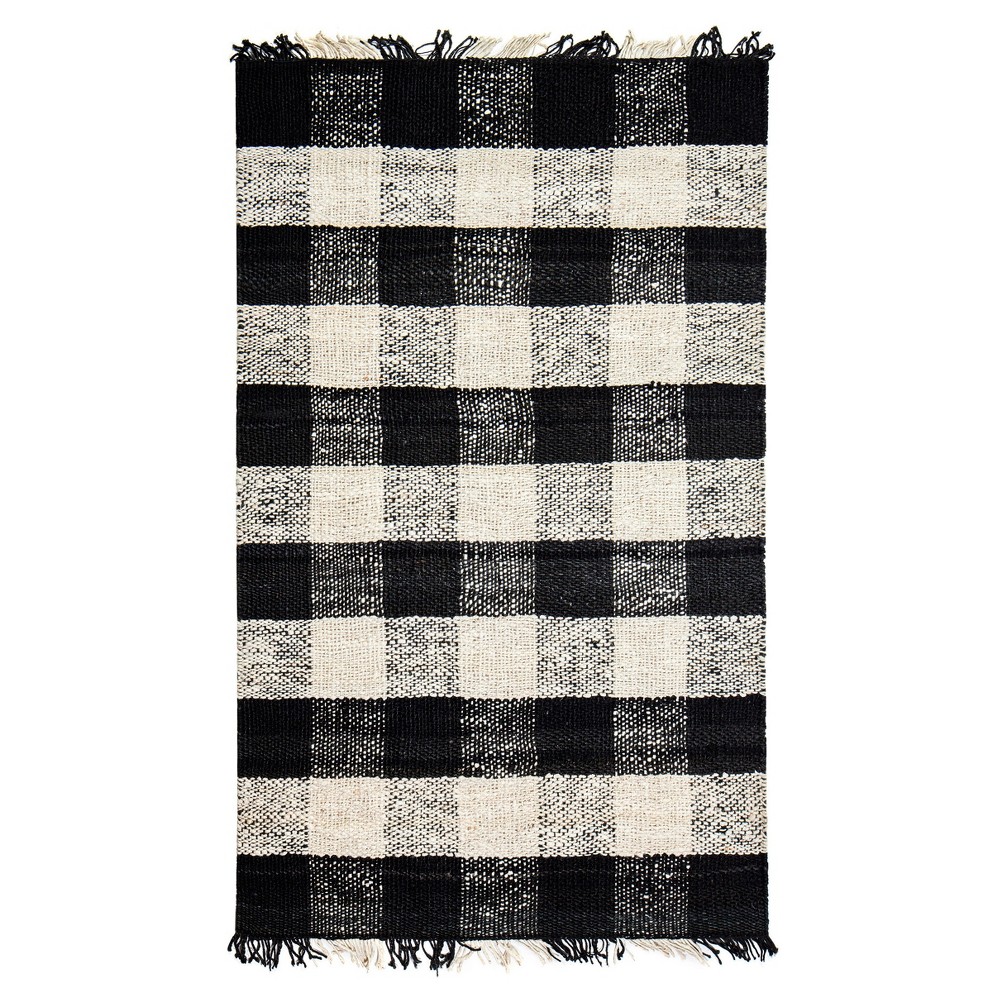 Black Check Loomed Area Rug 5'X7' - Anji Mountain