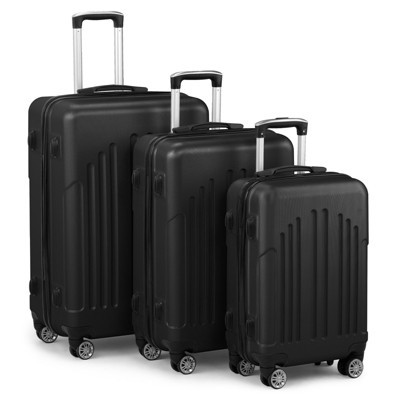 Karl Home Luggage Set of 3, ABS PC Hardside Suitcase Sets with TSA Lock 4 Spinner Wheels Black