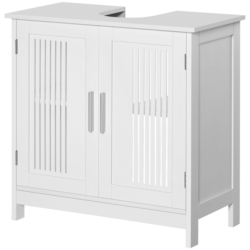 kleankin Modern Under Sink Cabinet with 2 Doors, Pedestal Under Sink Bathroom Cupboard with Adjustable Shelves, 5 of 10