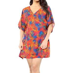 LA LEELA Women's Summer Mini Swimwear Vacation Bathing Suit Loose Beach Wear Swimsuit Cover Ups Medium-Large Multicolored, Abstract - 1 of 4