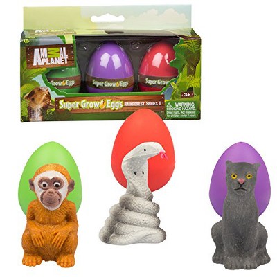 Animal Planet Super Grow Rainforest Animals Eggs 3 Pk Toys Hatch & Grow to 3X Size in Water- Monkey, Panther & Cobra-w Creature Educational Fact Cards