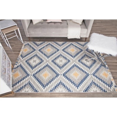Sunset Gray and Blue Synthetic Tribal Rectangular Area Rug