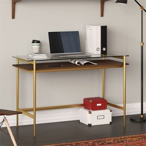 46" Brass Finish Desk with Walnut Shelf - Henn&Hart - 1 of 4