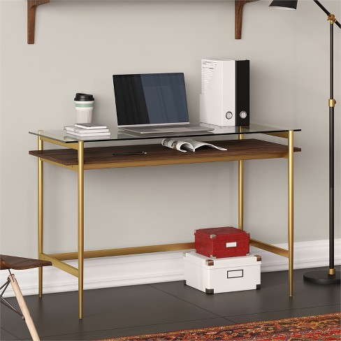 Modern L-Shaped Desk with Gold Frame