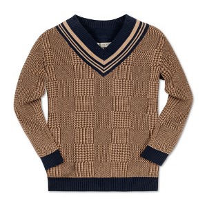 Hope & Henry Boys' Organic Long Sleeve V-Neck Intarsia Cricket Sweater, Kids - 1 of 4