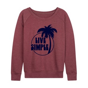 Women's - Instant Message - Live Simple Lightweight French Terry Wide Neck Long Sleeve Graphic Shirt - 1 of 4