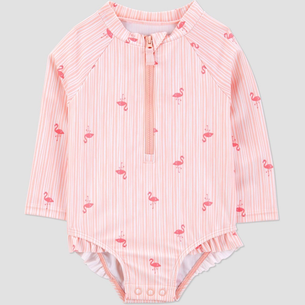 Photos - Swimwear Carter's Just One You®️ Baby Girls' Long Sleeve Flamingo Printed One Piece Rash Guard - Pink 6M