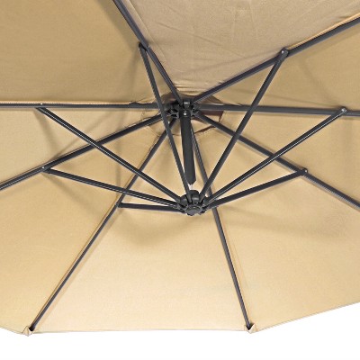 Beige Steel Octagon Cantilever Patio Umbrella with Polyester Canopy